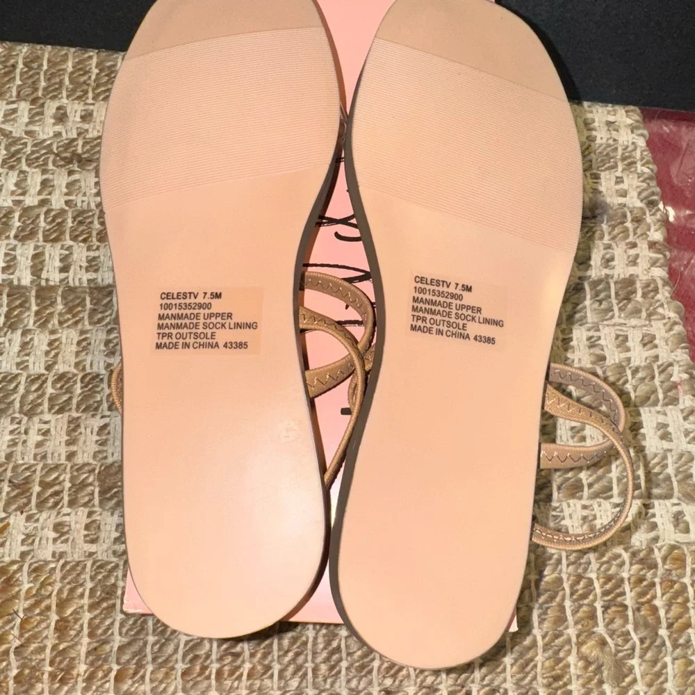 Wild Diva Beige Sandals with Rhinestone Trim - Picture 5 of 6